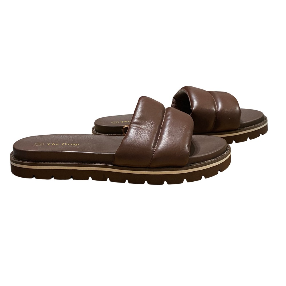 The Drop Women Brown Padded Slide Sandals Puffy Platform Lug Sole Size 7